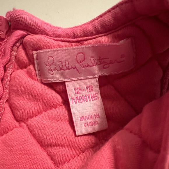 Lilly Pulitzer Baby Dress quilted Pink Size 12/18 months bow with back zipper - Picture 7 of 7